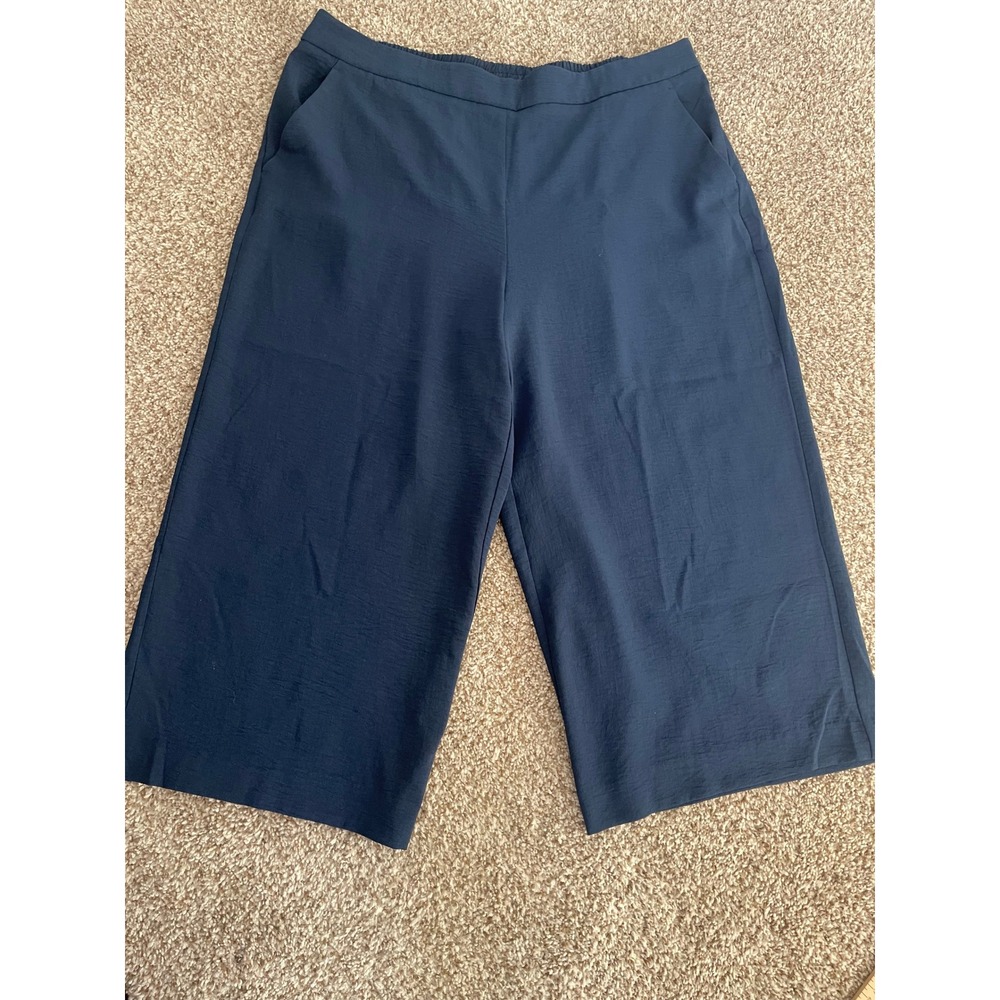 Nine West Navy Blue Wide Leg High-Rise Cropped Pants Plus Size 1X Side Pockets